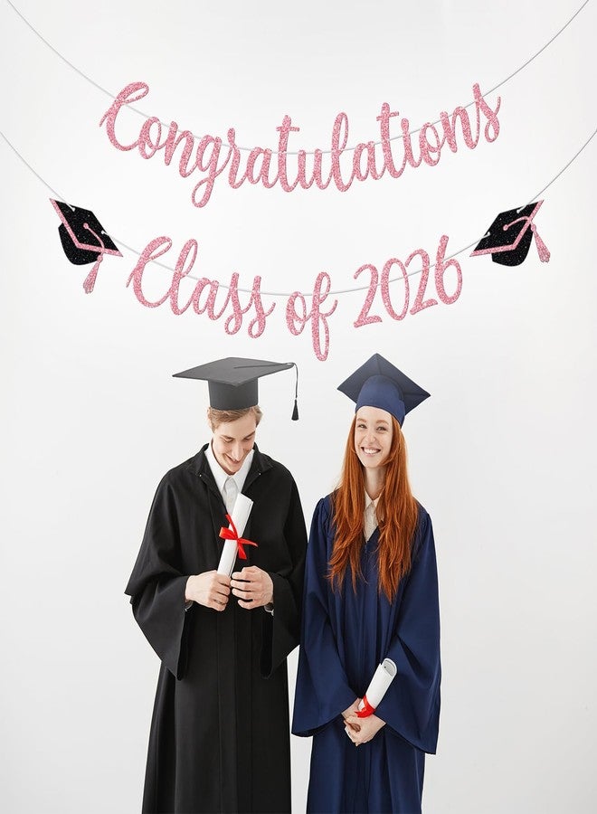 Yotawebery Congratulations Class of 2026 Banner, Congrats Grad Party Decor, 2026 Graduation Banner, High School/College/University Graduation Party Decorations, Pink Glitter - Image 3