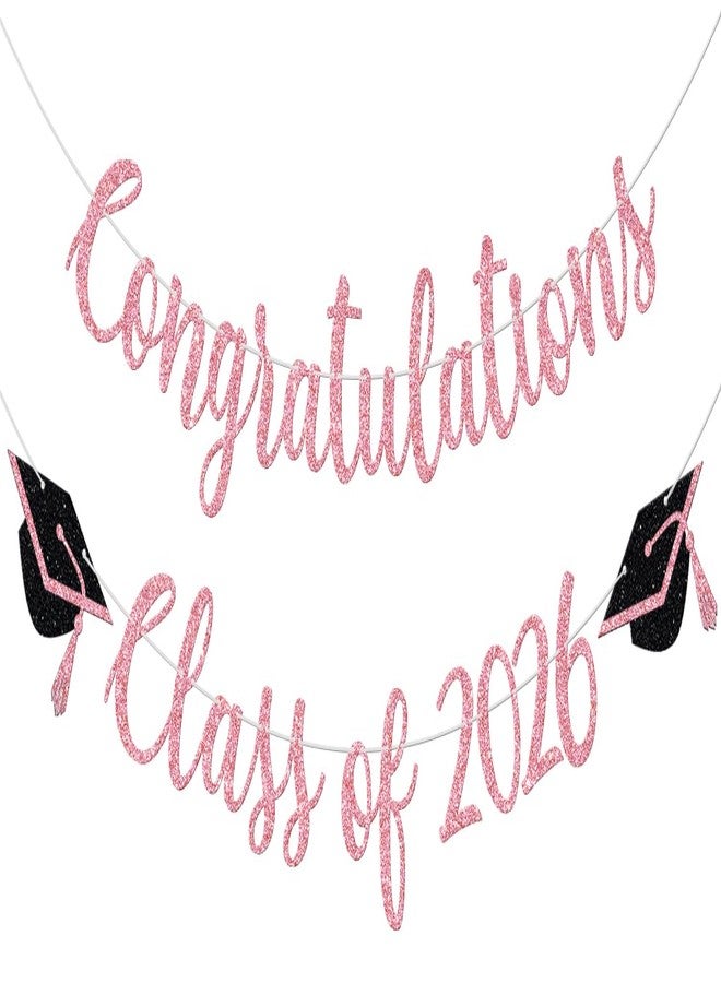 Yotawebery Congratulations Class of 2026 Banner, Congrats Grad Party Decor, 2026 Graduation Banner, High School/College/University Graduation Party Decorations, Pink Glitter - Image 1