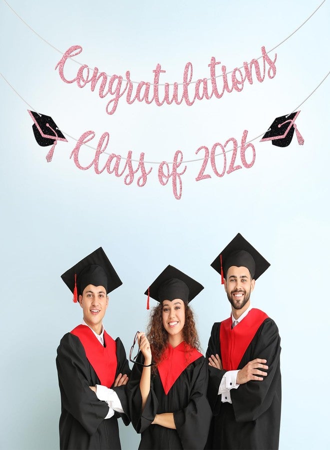 Yotawebery Congratulations Class of 2026 Banner, Congrats Grad Party Decor, 2026 Graduation Banner, High School/College/University Graduation Party Decorations, Pink Glitter - Image 4