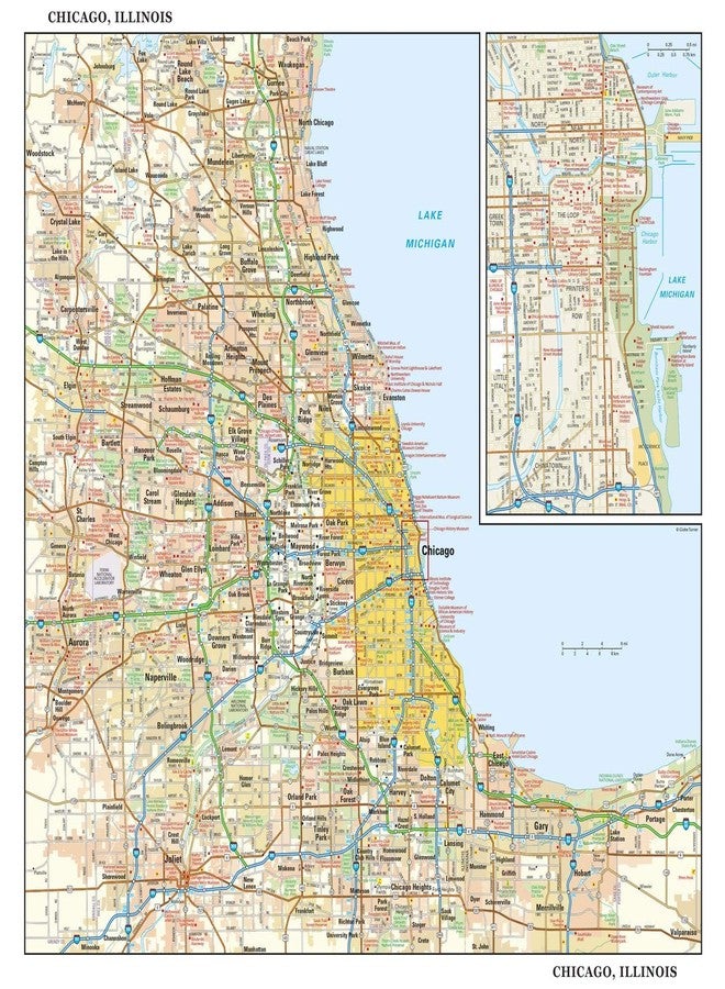 Globe Turner Chicago, Illinois Wall Map, Large - 30" x 29" Laminated - Image 1