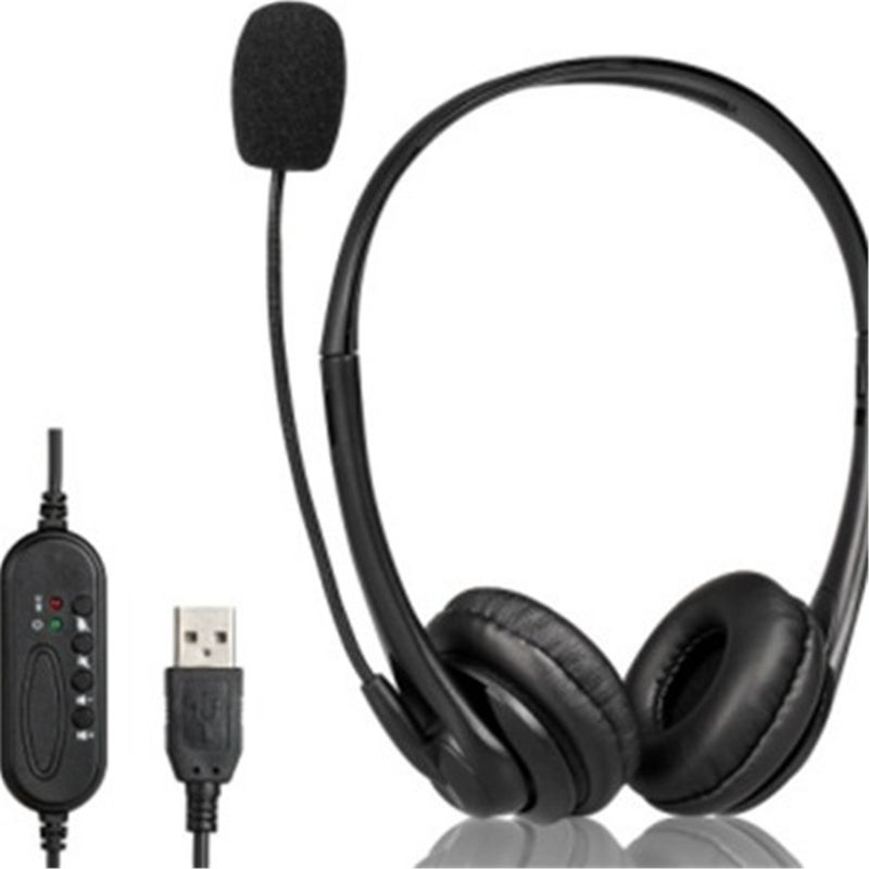 سماعة رأس مُخاطبة بيدياً موصولة بـ USB كمبيوتر مع ميكروفون مقاوم للضوضاء وزر لتعديل مستوى الصوت والإيقاف المؤقت للصوت، للكمبيوتر والحواسيب المحمولة والمكتب ومراكز الاتصالات والأعمال المنزلية والألعاب - Image 3
