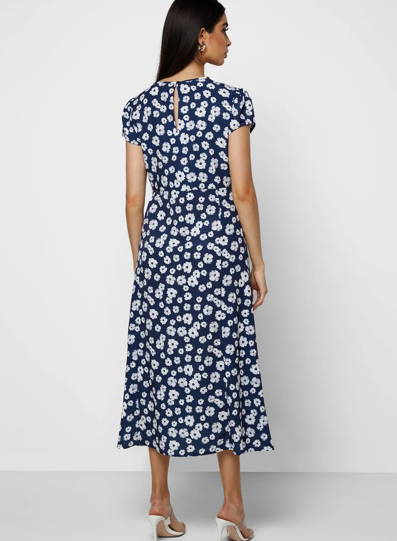 Mast & Harbour Floral Print Side Slit Dress