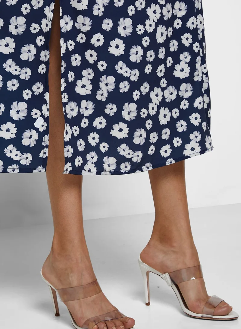 Mast & Harbour Floral Print Side Slit Dress
