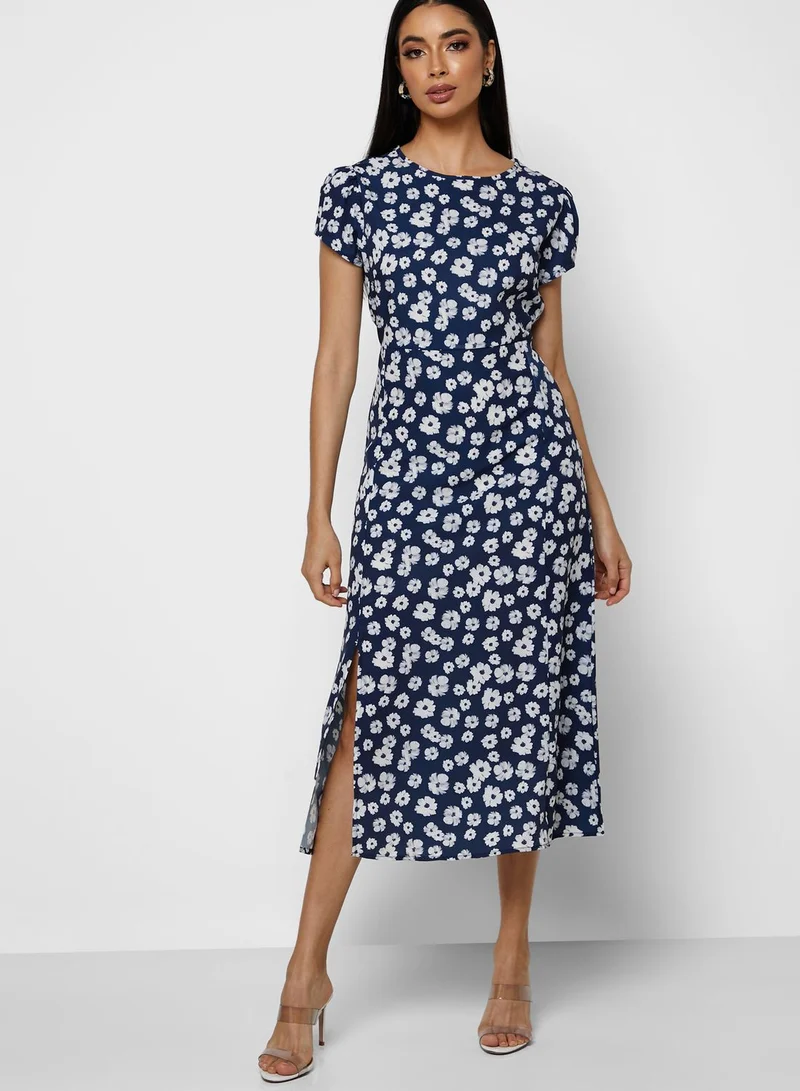 Mast & Harbour Floral Print Side Slit Dress
