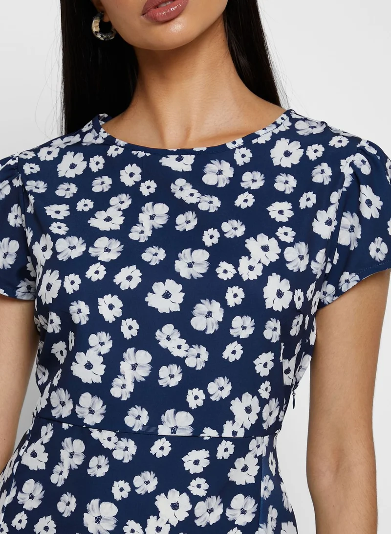 Mast & Harbour Floral Print Side Slit Dress