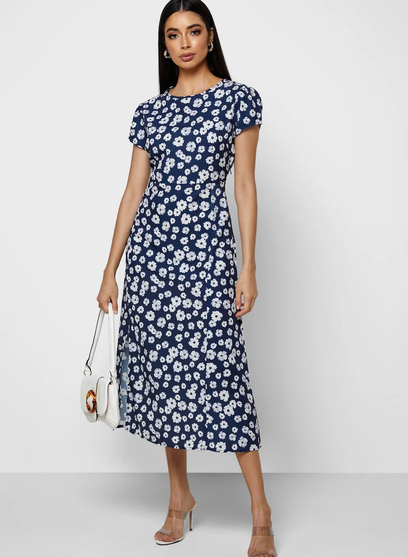 Mast & Harbour Floral Print Side Slit Dress