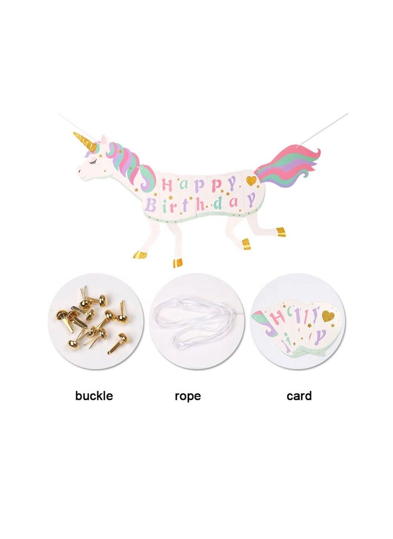 LA FIESTA Unicorn Happy Birthday Banner for Kids  - Image 2