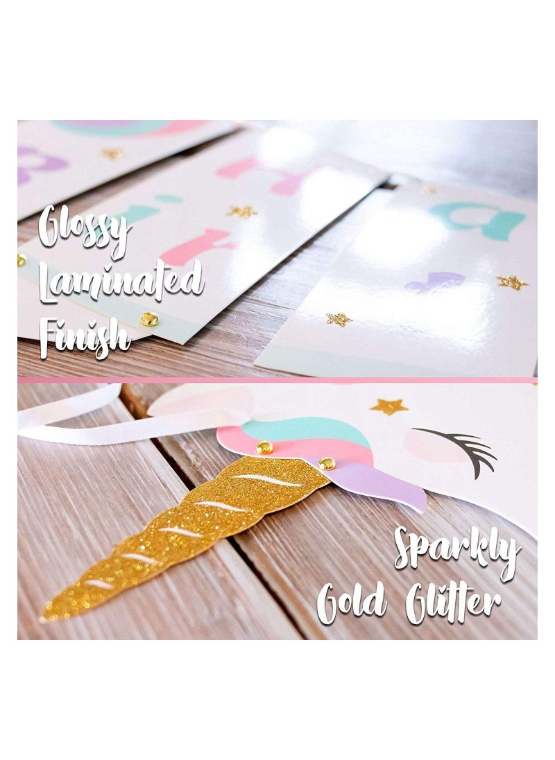 LA FIESTA Unicorn Happy Birthday Banner for Kids  - Image 5
