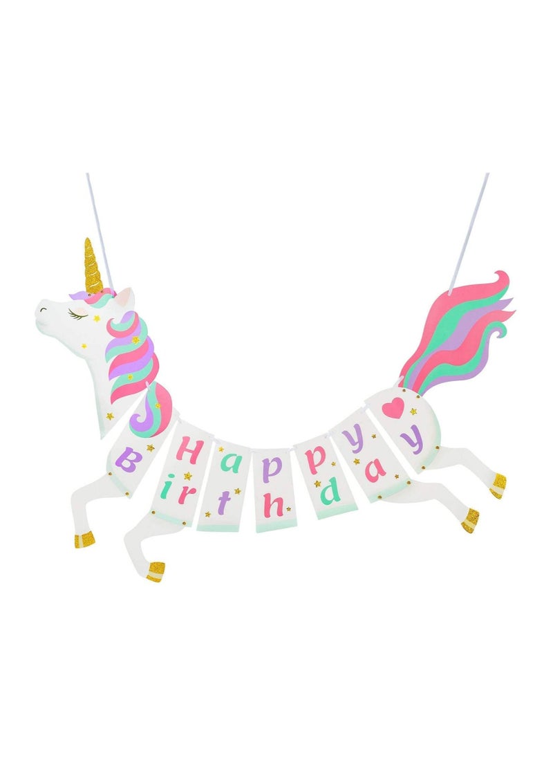 LA FIESTA Unicorn Happy Birthday Banner for Kids  - Image 1