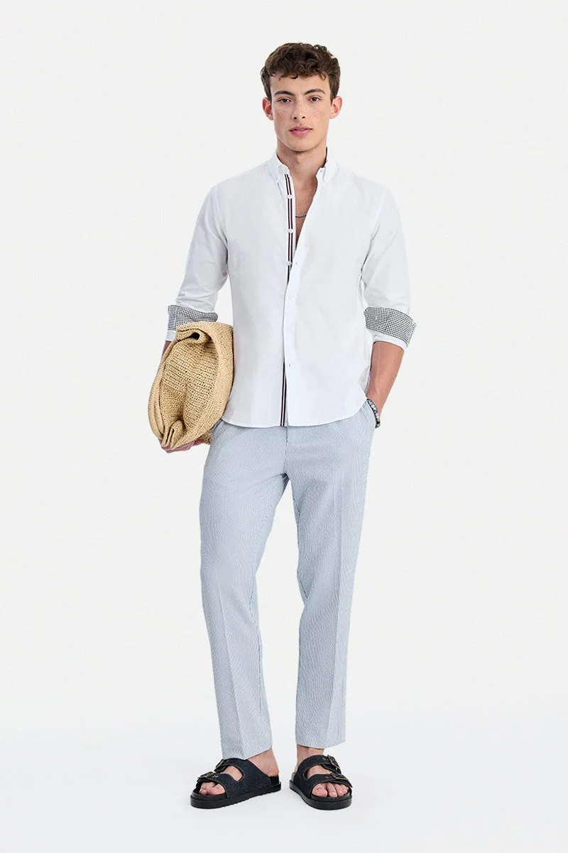 سنيتش White Textured Long Sleeve Slim Fit Party Shirt