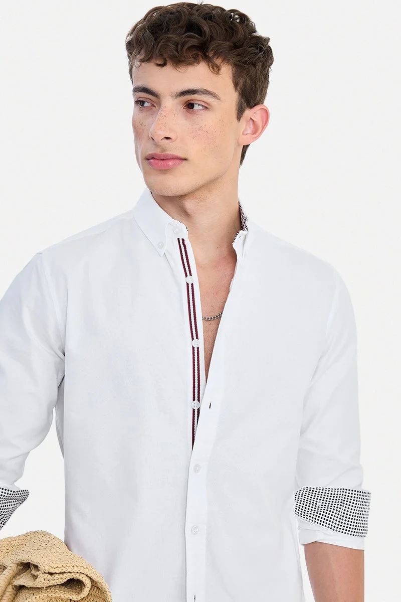سنيتش White Textured Long Sleeve Slim Fit Party Shirt