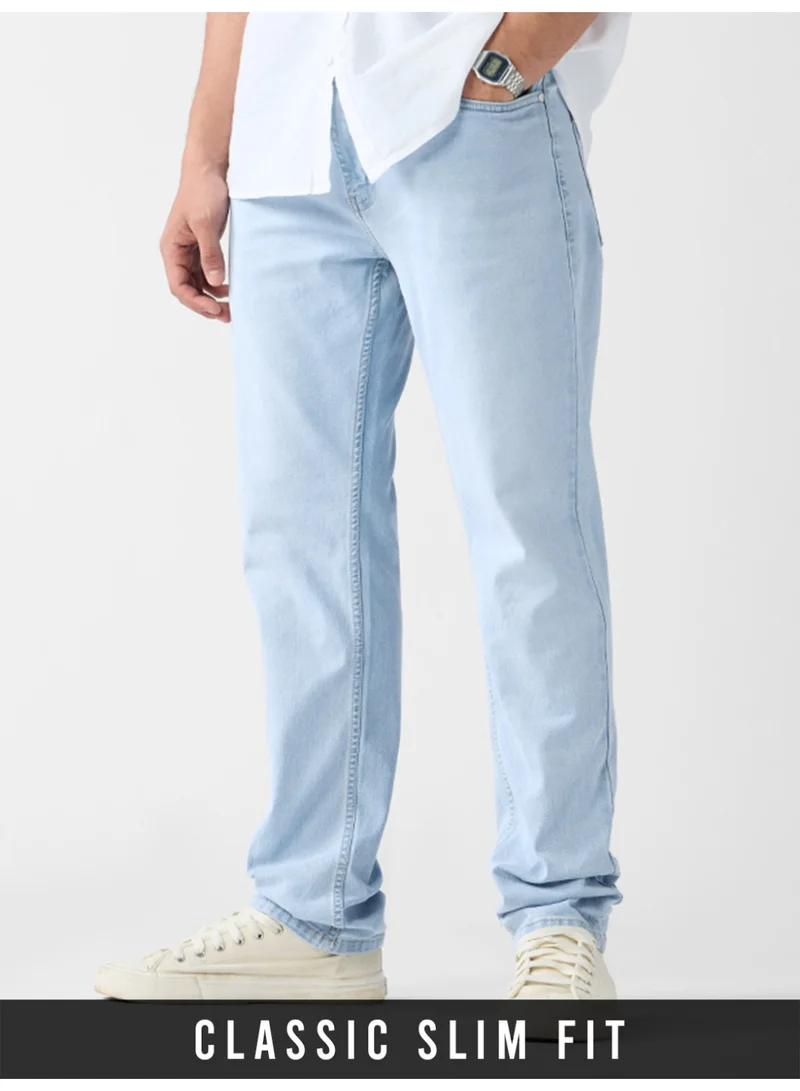 The Souled Store Men Frost Blue Solid Slim Fit Jeans