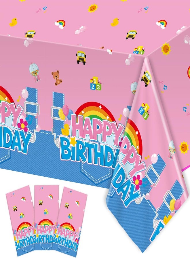 ojustbeok 3Pcs Girls Birthday Party Tablecloth Cartoon Teacher Party Decorations Happy Birthday Rainbow Plastic Table Cover English Teacher Disposable Table Cloth for Girls Baby Shower Supplies 108x54 Inch - Image 1