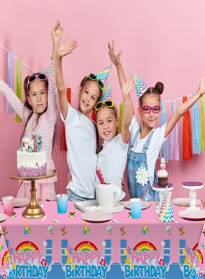 ojustbeok 3Pcs Girls Birthday Party Tablecloth Cartoon Teacher Party Decorations Happy Birthday Rainbow Plastic Table Cover English Teacher Disposable Table Cloth for Girls Baby Shower Supplies 108x54 Inch - Image 4