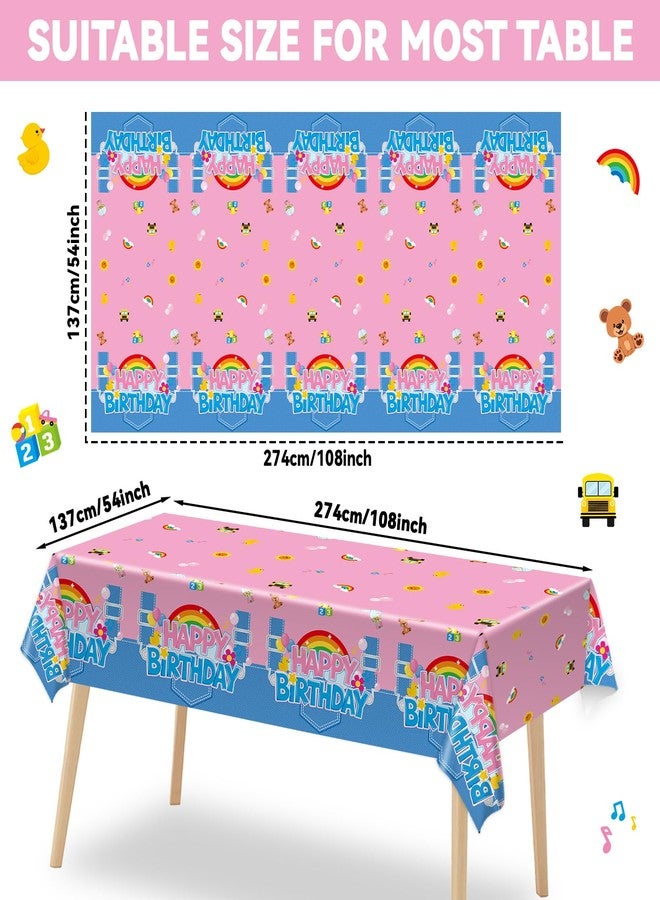 ojustbeok 3Pcs Girls Birthday Party Tablecloth Cartoon Teacher Party Decorations Happy Birthday Rainbow Plastic Table Cover English Teacher Disposable Table Cloth for Girls Baby Shower Supplies 108x54 Inch - Image 2