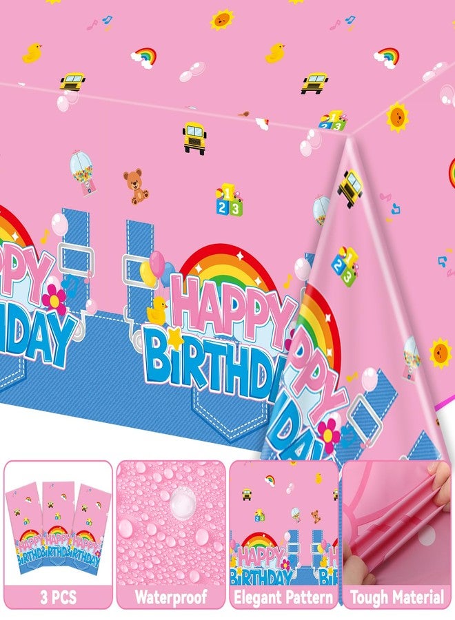 ojustbeok 3Pcs Girls Birthday Party Tablecloth Cartoon Teacher Party Decorations Happy Birthday Rainbow Plastic Table Cover English Teacher Disposable Table Cloth for Girls Baby Shower Supplies 108x54 Inch - Image 3