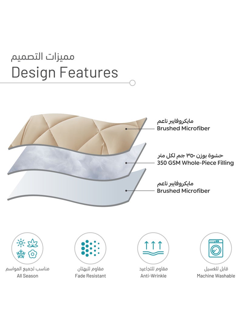 Bedding Comforter Set, Single Size Fits 120x200 cm - 4-Pcs Solid Quilted Bed Set, Microfiber Fabric - 1 Comforter, 1 Fitted Sheet And 2 Pillow Shams