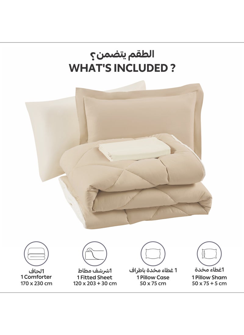 Donetella Bedding Comforter Set, Single Size Fits 120x200 cm - 4-Pcs Solid Quilted Bed Set, Microfiber Fabric - 1 Comforter, 1 Fitted Sheet And 2 Pillow Shams  - Image 4