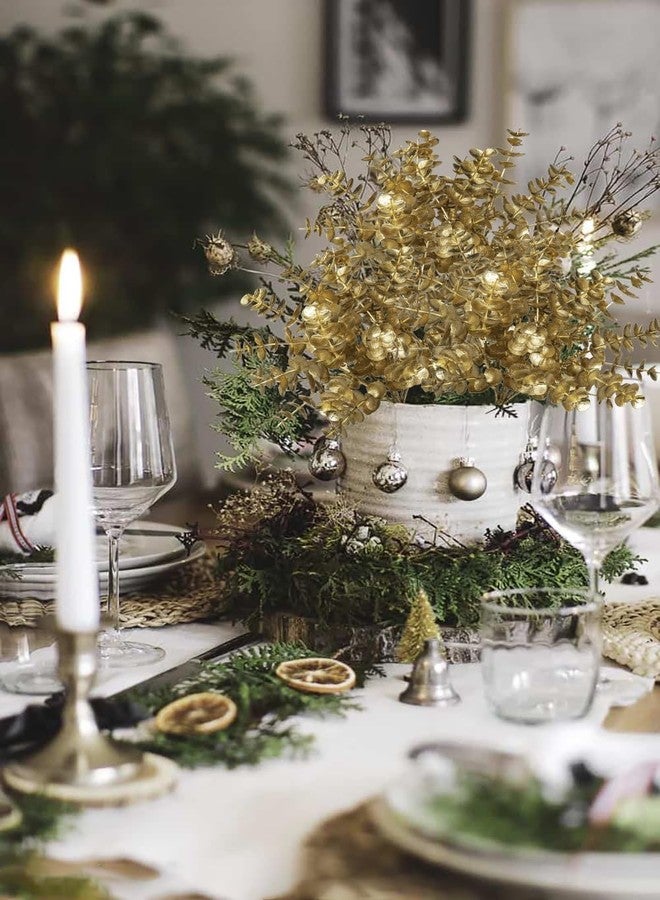 GnFlus Artificial Gold Eucalyptus Stems 4 Pcs Christmas Fake Fall Flower Arrangement Faux Floral Decor for Home Table Centerpieces Wedding Party Autumn Bouquet Home Farmhouse Vase - Image 2