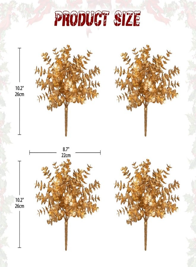 GnFlus Artificial Gold Eucalyptus Stems 4 Pcs Christmas Fake Fall Flower Arrangement Faux Floral Decor for Home Table Centerpieces Wedding Party Autumn Bouquet Home Farmhouse Vase - Image 4
