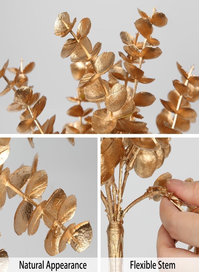 GnFlus Artificial Gold Eucalyptus Stems 4 Pcs Christmas Fake Fall Flower Arrangement Faux Floral Decor for Home Table Centerpieces Wedding Party Autumn Bouquet Home Farmhouse Vase - Image 3