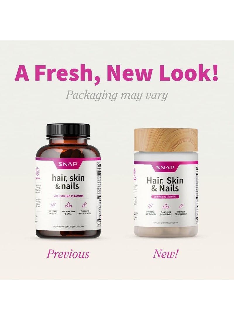 SNAP SUPPLEMENTS - Hair, Skin & Nails Volumizing Vitamins Supports Hair Growth, and Nourishes Hair and Nails,Promotes Stronger Hair Dietary Supplement - 60 Capsules - Image 1
