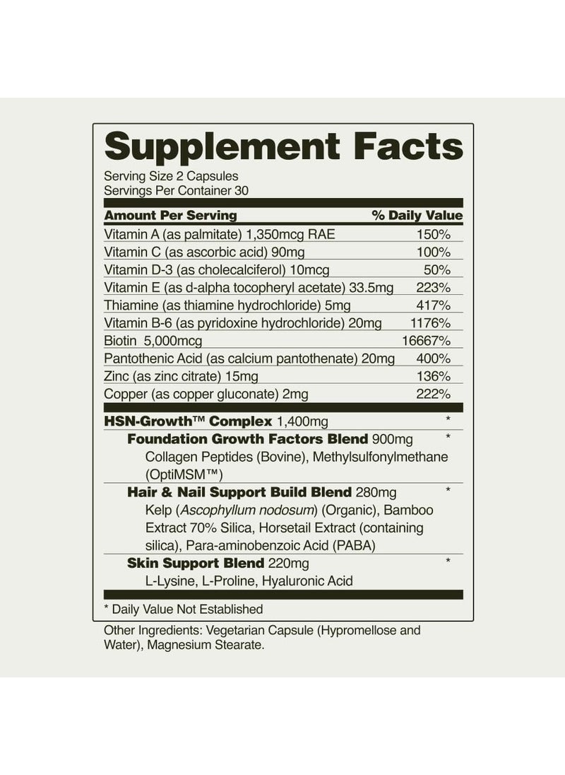 SNAP SUPPLEMENTS - Hair, Skin & Nails Volumizing Vitamins Supports Hair Growth, and Nourishes Hair and Nails,Promotes Stronger Hair Dietary Supplement - 60 Capsules - Image 1