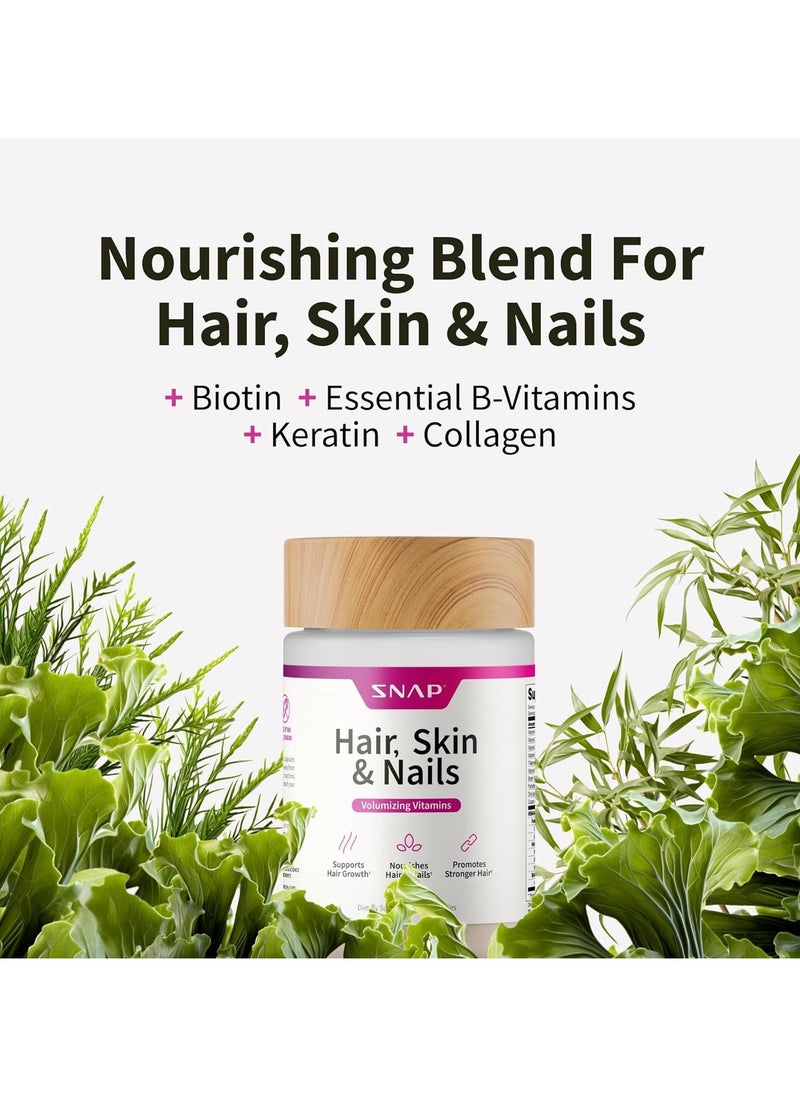 SNAP SUPPLEMENTS - Hair, Skin & Nails Volumizing Vitamins Supports Hair Growth, and Nourishes Hair and Nails,Promotes Stronger Hair Dietary Supplement - 60 Capsules - Image 1