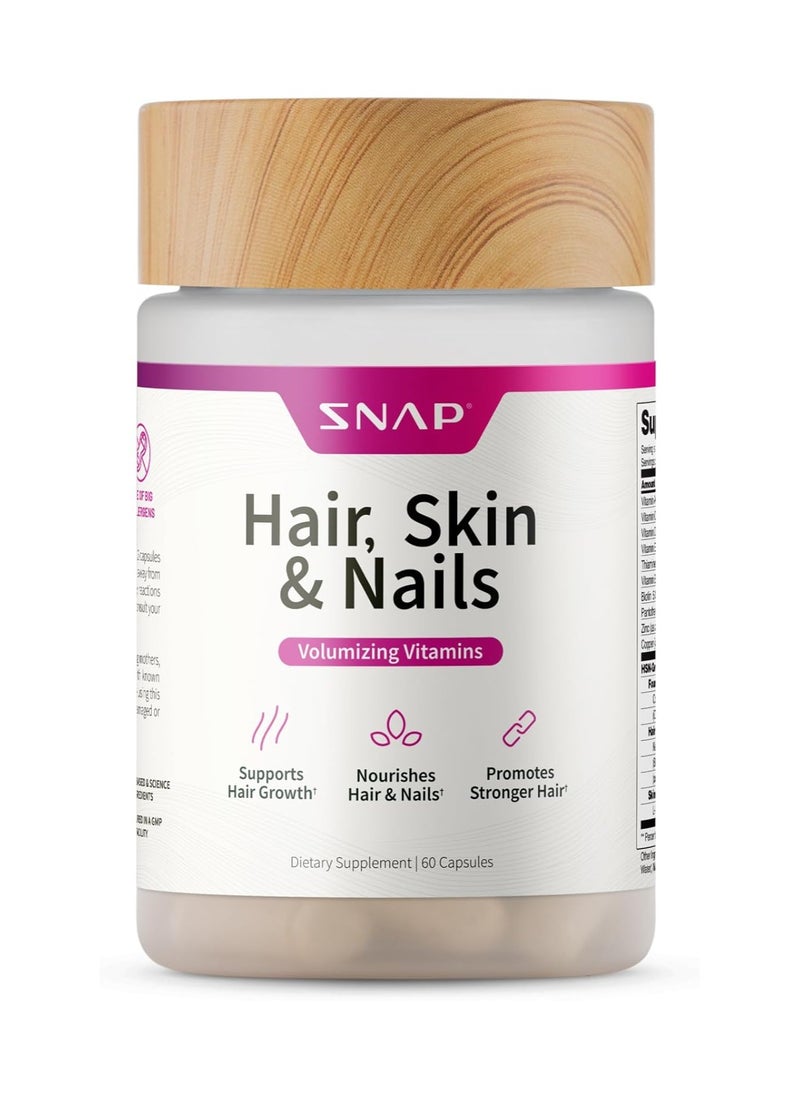 SNAP SUPPLEMENTS - Hair, Skin & Nails Volumizing Vitamins Supports Hair Growth, and Nourishes Hair and Nails,Promotes Stronger Hair Dietary Supplement - 60 Capsules - Image 1