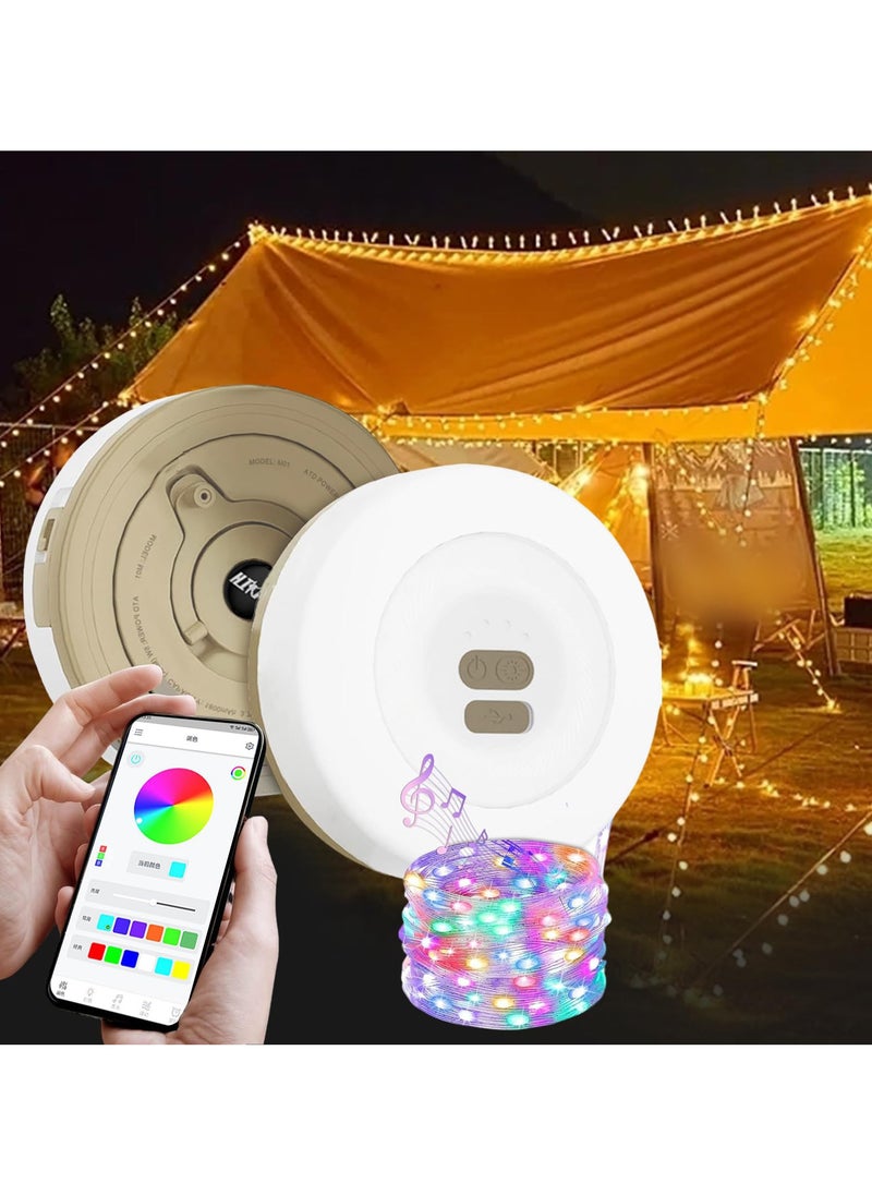 Dominy - USB Rechargeable Camping String Light With APP Control, 2 in 1 Outdoor String Lights with Music Synchronized, Type-C Fast Charging Stowable String Light for Tent Hiking Travel And Outdoor Decoration (Colorful） - Image 1