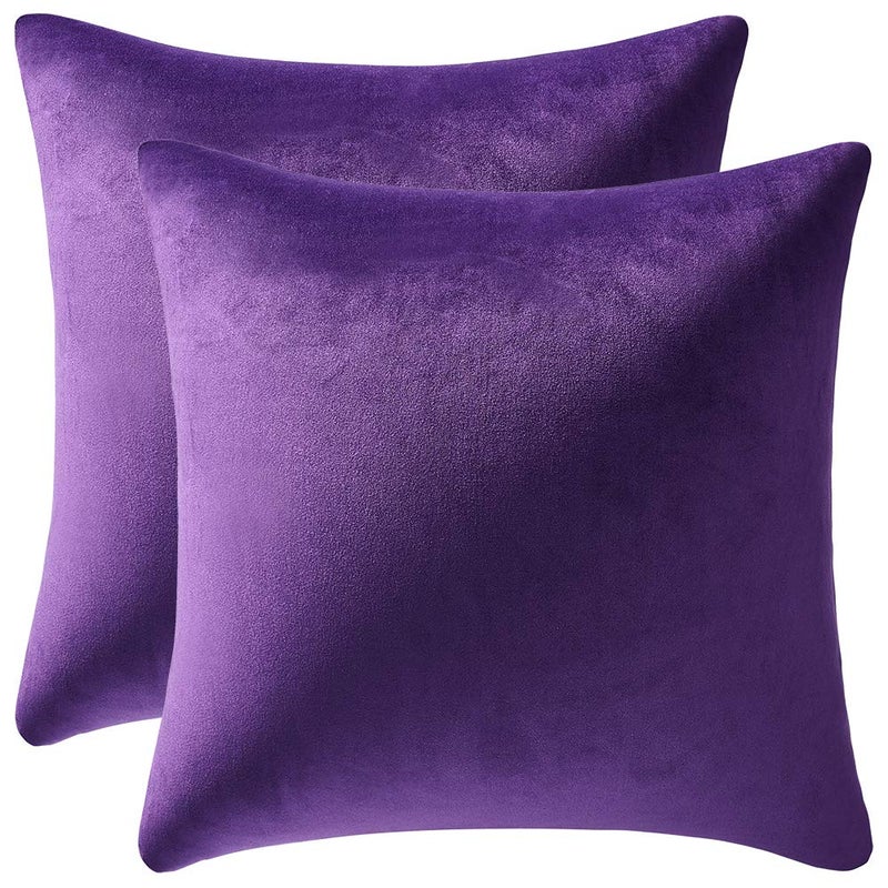 DEZENE 26x26 Euro Pillow Covers  2 Pack Cozy Soft Velvet Oversized Couch Pillow Shams Square Throw Pillow Cases for Living Room Sofa Purple