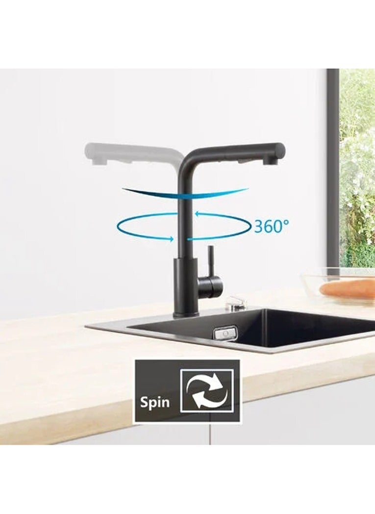 Monda Black Kitchen Faucet with Pull-out Sprayer Industrial Commercial 304 Stainless Steel  Lever 360° Rotation 2 Spray Modes Kitchen Sink Faucet Kitchen Equipment  - Image 3