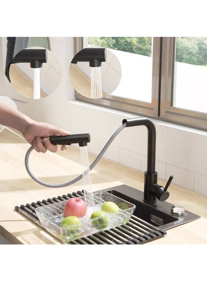 Monda Black Kitchen Faucet with Pull-out Sprayer Industrial Commercial 304 Stainless Steel  Lever 360° Rotation 2 Spray Modes Kitchen Sink Faucet Kitchen Equipment - Image 2