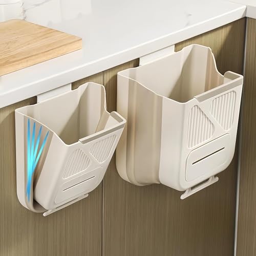 YJPPDD Hanging Trash Can for Kitchen Cabinet Door, 2.64 Gallon Kitchen Trash Can with Space-Saving Design, Collapsible Garbage Can for Kitchens,Cabinet Door, Bathroom, RV, Car & Camping - Image 1