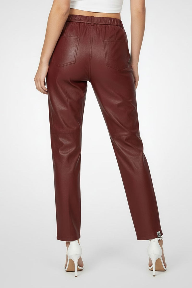The Giving Movement Women Regular Fit Solid Straight Leg Pants, Maroon - Image 5