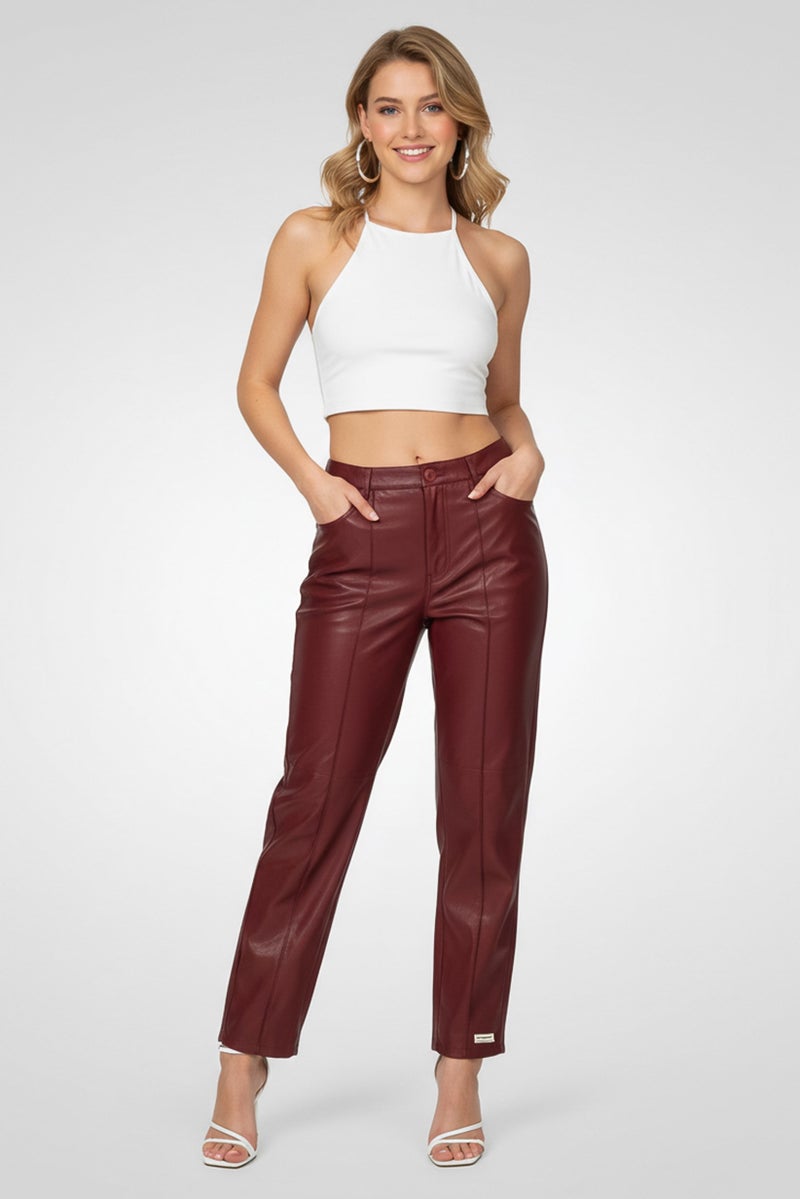 The Giving Movement Women Regular Fit Solid Straight Leg Pants, Maroon - Image 2