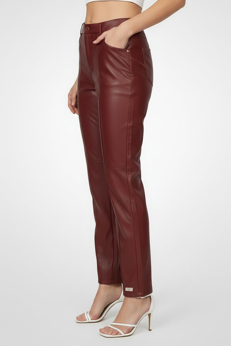 The Giving Movement Women Regular Fit Solid Straight Leg Pants, Maroon - Image 3