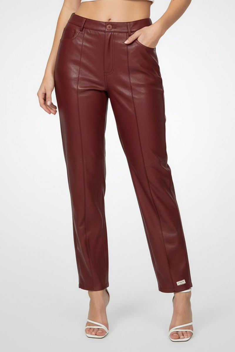 The Giving Movement Women Regular Fit Solid Straight Leg Pants, Maroon - Image 1