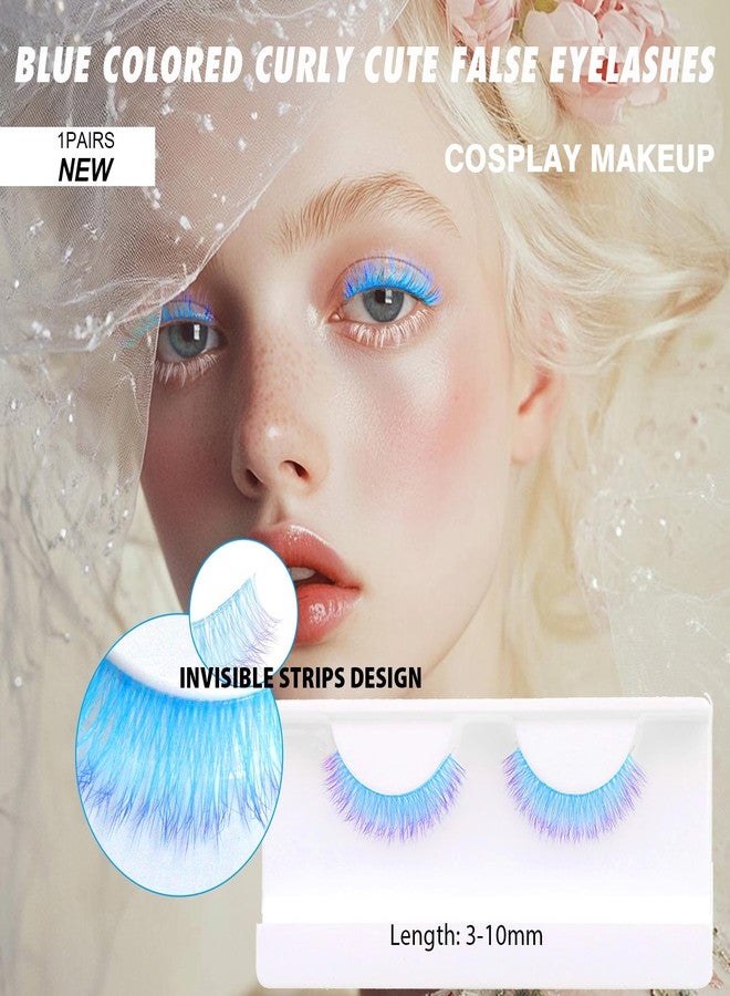 BERSHNOR Blue Colored Lashes Curly Wispy Blue Eyelashes 3D Volume Cute False Lashes Corlorful Fake Eyelashes - Image 2