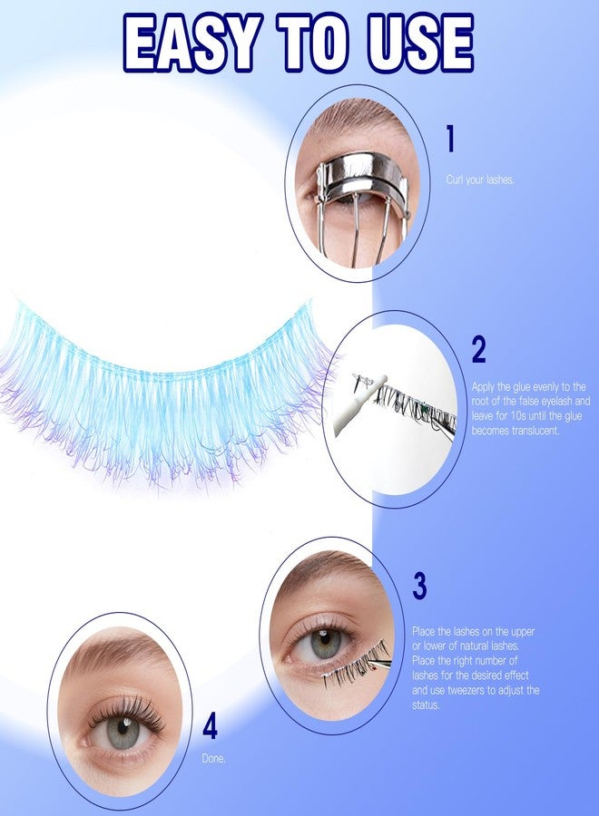 BERSHNOR Blue Colored Lashes Curly Wispy Blue Eyelashes 3D Volume Cute False Lashes Corlorful Fake Eyelashes - Image 5