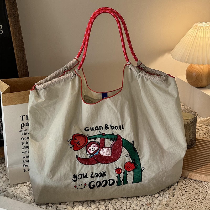 New Summer Japanese Niche Embroidered Nylon Shopping Bag Large Capacity Niche All-Match Fashionable Portable Shoulder Bag For Women - Image 4