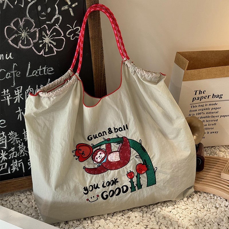 New Summer Japanese Niche Embroidered Nylon Shopping Bag Large Capacity Niche All-Match Fashionable Portable Shoulder Bag For Women - Image 3