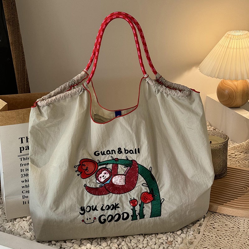 New Summer Japanese Niche Embroidered Nylon Shopping Bag Large Capacity Niche All-Match Fashionable Portable Shoulder Bag For Women - Image 5