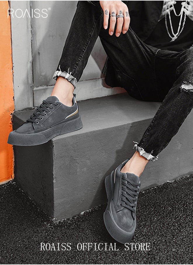 Men Casual Low Top Leather Sneakers Thick Soled Flat Shoes Breathable Non Slip and Versatile with Shoe Lace Design Colorblock Sneakers
