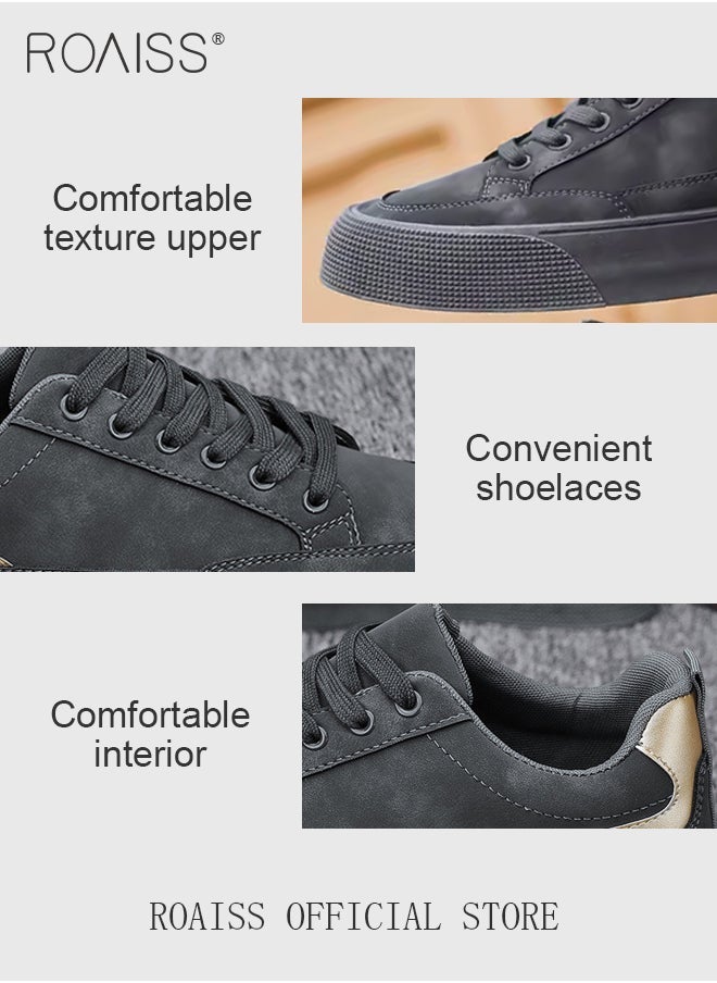 Men Casual Low Top Leather Sneakers Thick Soled Flat Shoes Breathable Non Slip and Versatile with Shoe Lace Design Colorblock Sneakers