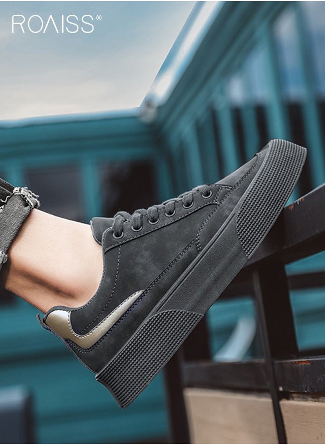 Men Casual Low Top Leather Sneakers Thick Soled Flat Shoes Breathable Non Slip and Versatile with Shoe Lace Design Colorblock Sneakers