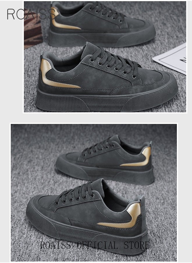 Men Casual Low Top Leather Sneakers Thick Soled Flat Shoes Breathable Non Slip and Versatile with Shoe Lace Design Colorblock Sneakers