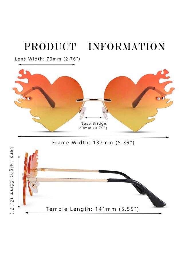 COASION - Melting Heart Sunglasses For Women Men Trendy Design Rimless Party Cute Prom Glasses Personality Fashion Fire Flame Shades (Yellow) - Image 1