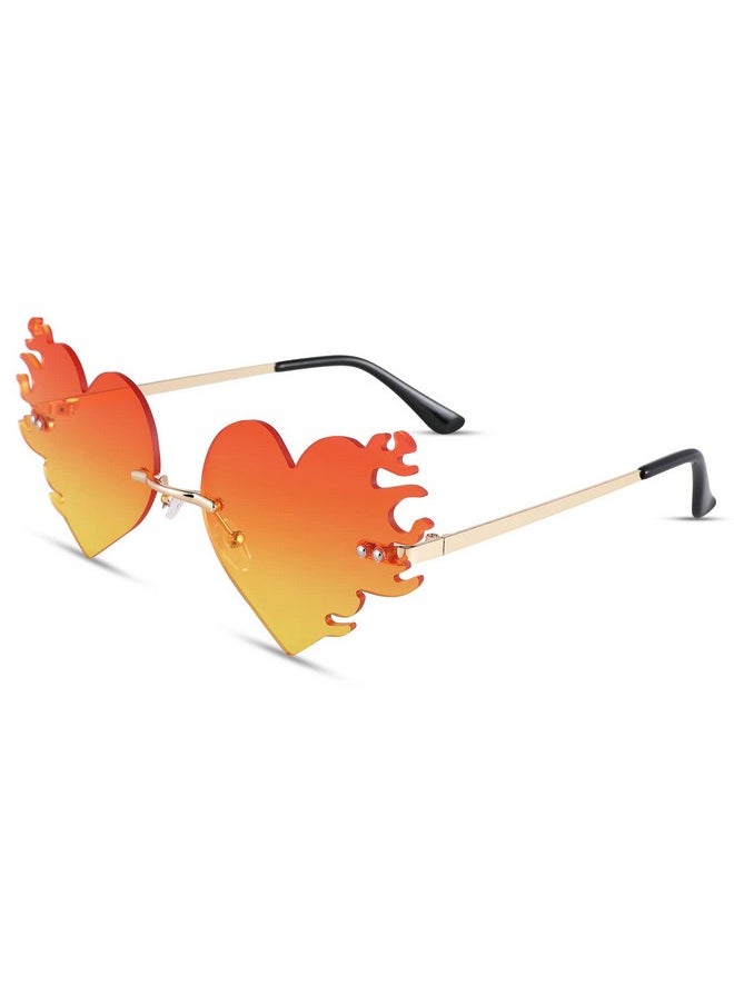 COASION - Melting Heart Sunglasses For Women Men Trendy Design Rimless Party Cute Prom Glasses Personality Fashion Fire Flame Shades (Yellow) - Image 1