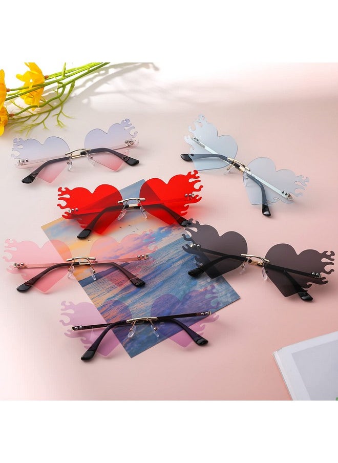 COASION - Melting Heart Sunglasses For Women Men Trendy Design Rimless Party Cute Prom Glasses Personality Fashion Fire Flame Shades (Yellow) - Image 1